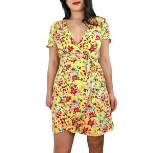 J. Crew Factory Yellow Floral Printed Wrap Dress